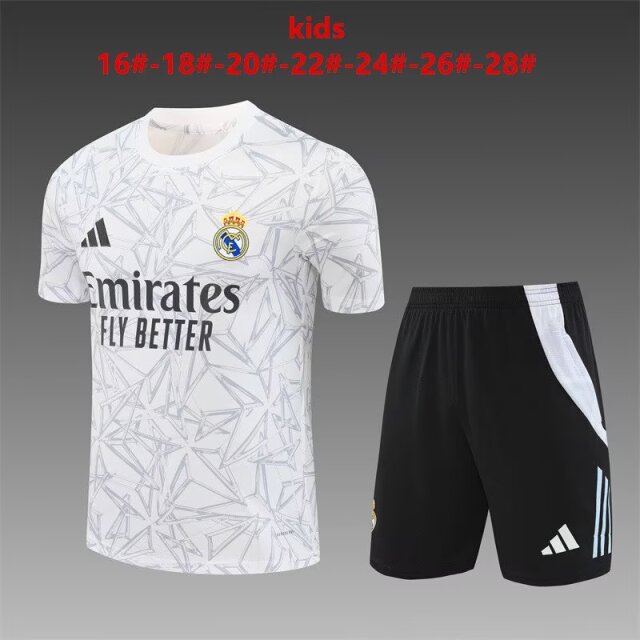 Kids 2024/25 Real Madrid White Shorts-Sleeve Kids/Youth Soccer Tracksuit Uniform-801