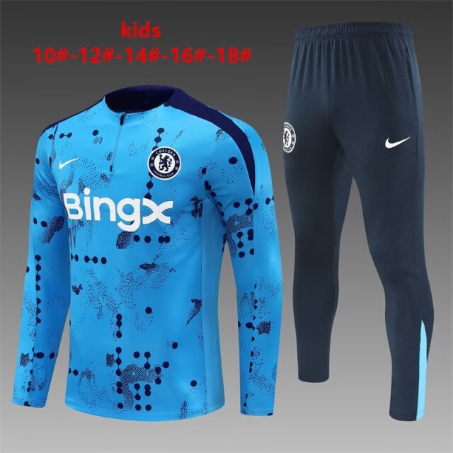 Kids 2024/25 Chelsea Light Blue Kids/Youth Thailand Soccer Tracksuit Uniform-801