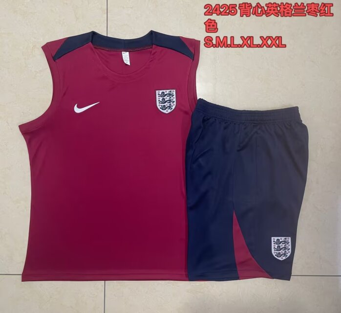 2024/25 England Maroon Shorts-Sleeve Thailand Soccer Tracksuit Uniform-815