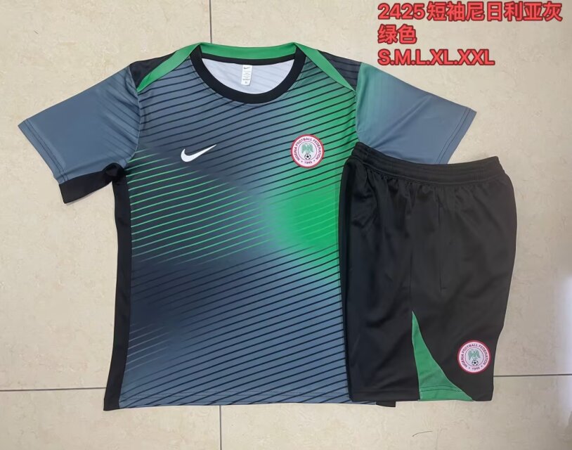 2024/25 Nigeria Gray & Green Shorts-Sleeve Thailand Soccer Tracksuit Uniform-815