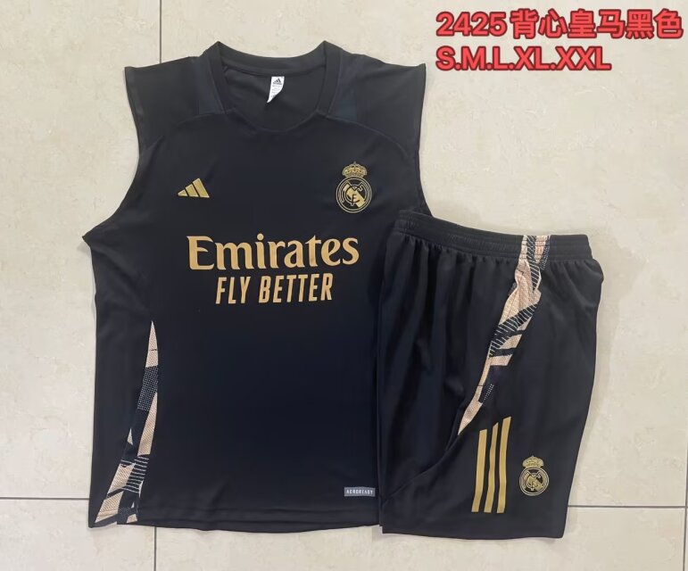 2024/25 Real Madrid Black Shorts-Sleeve Soccer Tracksuit Vest Uniform-815