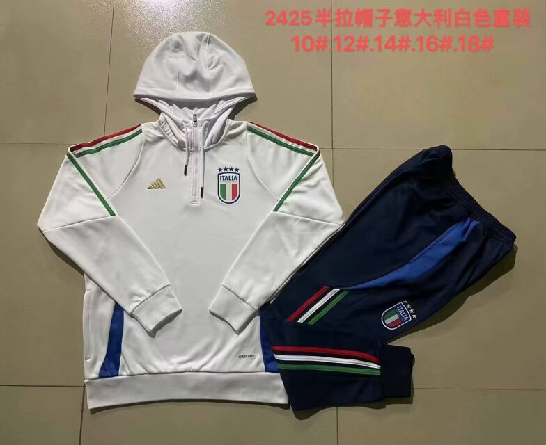 Kids 2024/25 Italy White Kids/Youth Thailand Tracksuit Uniform With Hat-815