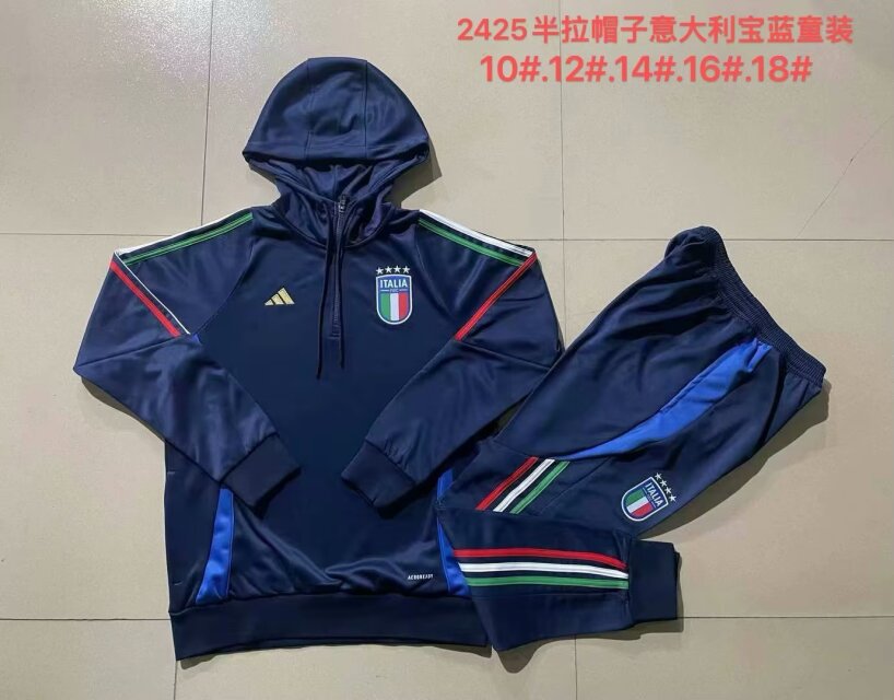 Kids 2024/25 Italy Royal Blue Kids/Youth Thailand Tracksuit Uniform With Hat-815