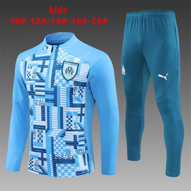 Kids 2024/25 Olympique Marseille Light Blue Kids/Youth Thailand Soccer Uniform-801