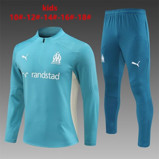 Kids 2024/25 Olympique Marseille Lake Green Thailand Soccer Uniform-801