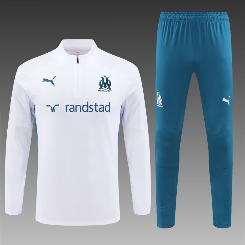 2024/25 Olympique Marseille White Thailand Soccer Tracksuit Uniform-801/411