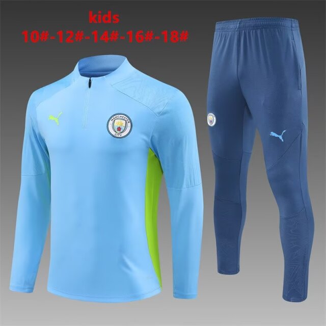 Kids 2024/25 Manchester City Light Blue Youth/Kids Thailand Soccer Tracksuit Uniform-801