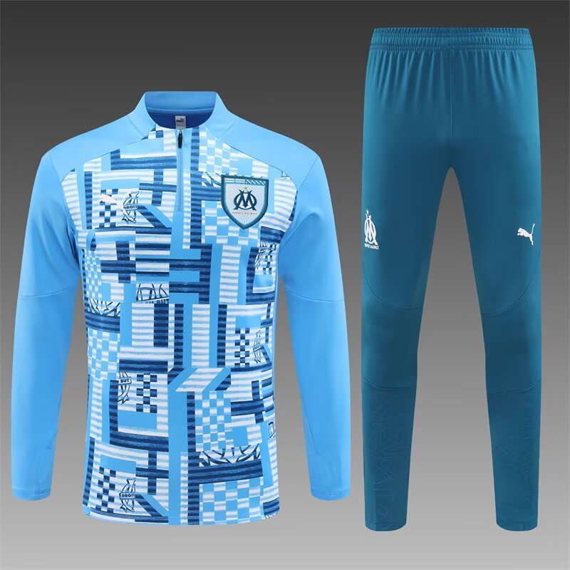 2024/25 Olympique Marseille Light Blue Thailand Soccer Tracksuit Uniform-801