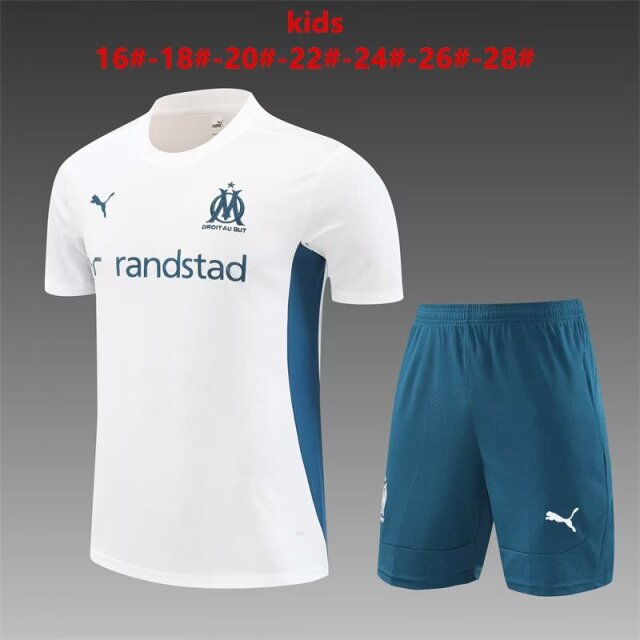 Kids 2024/25 Olympique Marseille White Shorts-Sleeve Kids/Youth Tracksuit Uniform-801