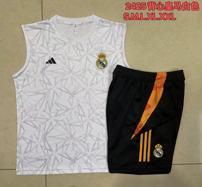 2024/25 Real Madrid White Shorts-Sleeve Soccer Tracksuit Vest Uniform-815