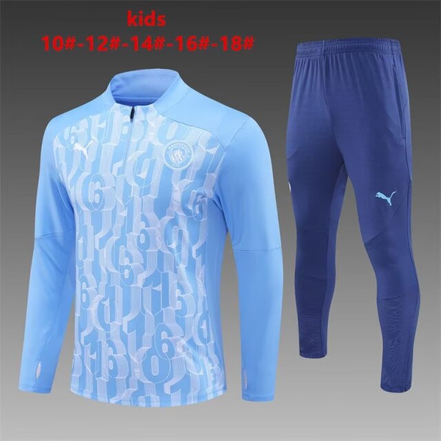 Kids 2024/25 Manchester City Light Blue Youth/Kids Thailand Soccer Tracksuit Uniform-801/815