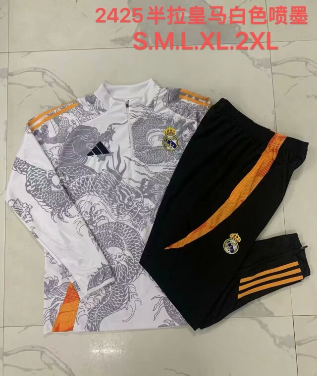 2024/25 Rea Madrid White & Gray Soccer Tracksuit Uniform-815