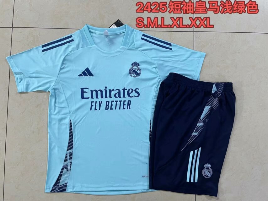 2024/25 Real Madrid Light Green Shorts-Sleeve Soccer Tracksuit Uniform-815