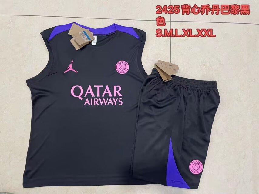 2024/25 Paris SG Black Shorts-Sleeve Thailand Soccer Tracksuit Vest Uniform-815