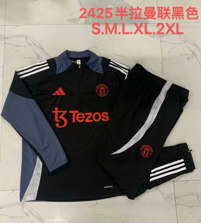 2024/25 Manchester United Black Blue Thailand Tracksuit Uniform-815