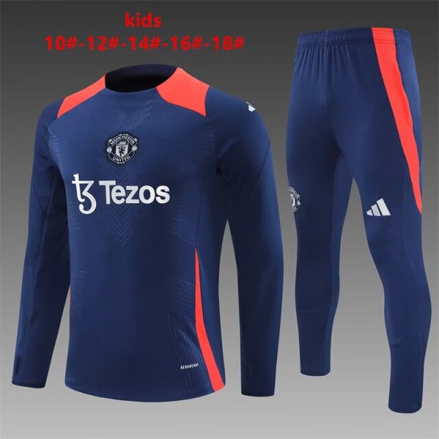 Player Version Kids 2024/25 Manchester United Royal Blue Kids/Youth Thailand Tracksuit Uniform-801