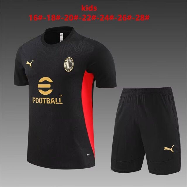 2024/25 AC Milan Black Shorts-Sleeve Kids/Youth Soccer Tracksuit Uniform-801