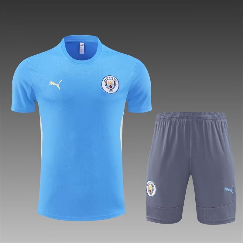 2024/25 Manchester City Light Blue Shorts-Sleeve Thailand Tracksuit Uniform-801