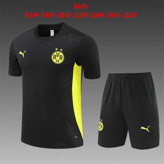 2024/25 Borussia Dortmund Black Shorts-Sleeve Kids/Youth Thailand Soccer Tracksuit Uniform-801