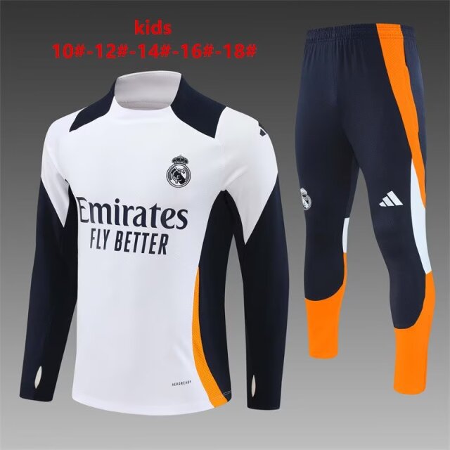 Player Version Kids 2024/25 Real Madrid White Kids/Youth Soccer Tracksuit Uniform-801