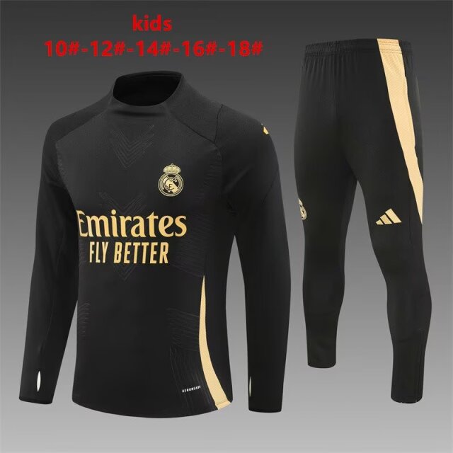 Player Version Kids 2024/25 Real Madrid Black Gold Kids/Youth Soccer Tracksuit Uniform-801