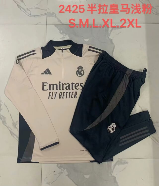 2024/25 Real Madrid Light Pink Soccer Tracksuit Uniform-815