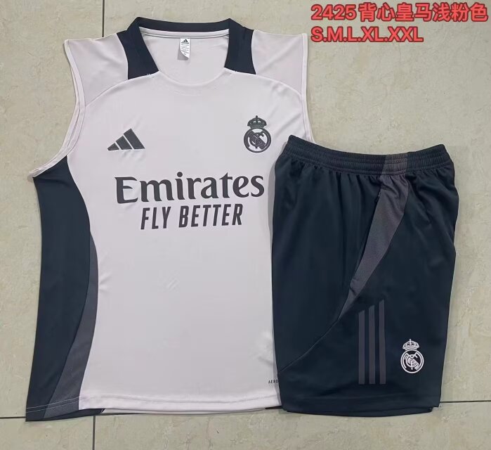 2024/25 Real Madrid Light Pink Shorts-Sleeve Soccer Tracksuit Vest Uniform-815