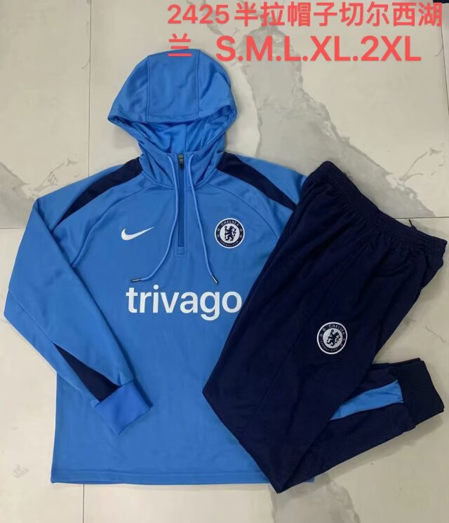 2024/25 Chelsea Lake Blue Thailand Soccer Tracksuit Uniform With Hat-815