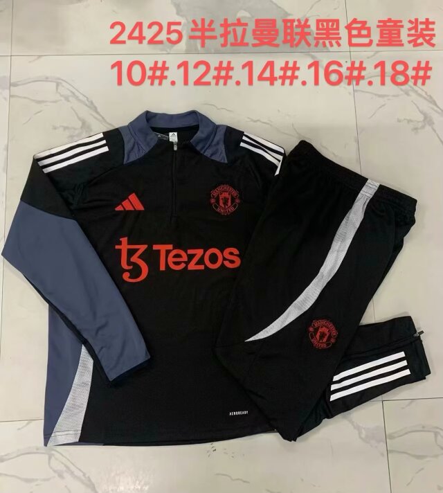 Kids 2024/25 Manchester United Black Kids/Youth Thailand Tracksuit Uniform-815