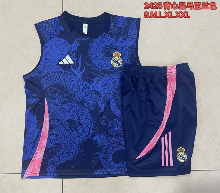 2024/25 Real Madrid Royal Blue Shorts-Sleeve Soccer Tracksuit Vest Uniform-815