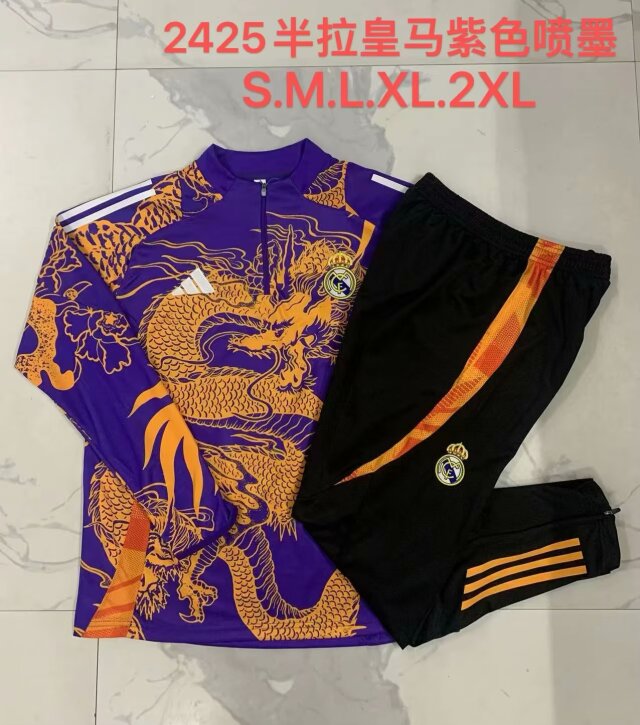 2024/25 Real Madrid Purple & Orange Soccer Tracksuit Uniform-815