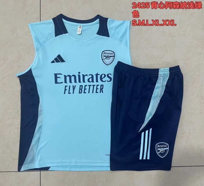 2024/25 Arsenal Light Blue Shorts-Sleeve Soccer Tracksuit Uniform-815