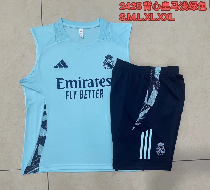 2024/25 Real Madrid Light Blue Shorts-Sleeve Soccer Tracksuit Vest Uniform-815