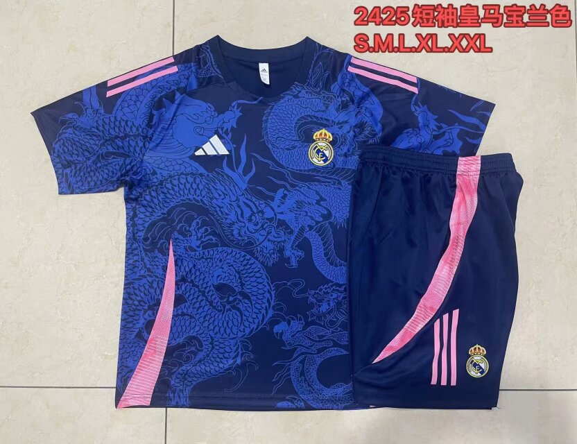 2024/25 Real Madrid Royal Blue Shorts-Sleeve Soccer Tracksuit Uniform-815