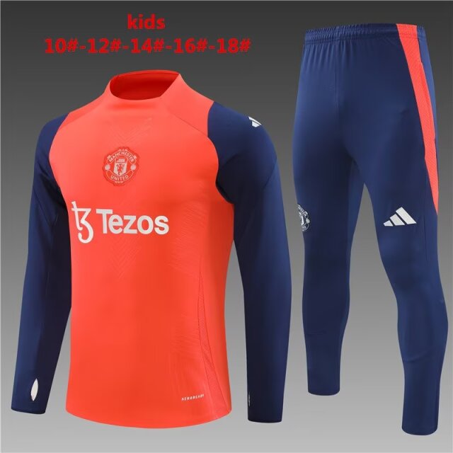 Player Version Kids 2024/25 Manchester United Orange Red Kids/Youth Thailand Tracksuit Uniform-801