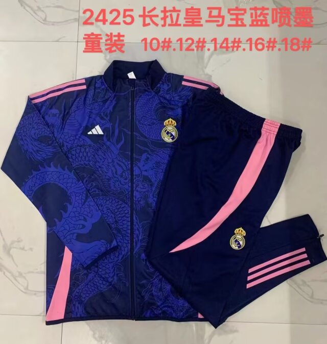 Kids 2024/25 Real Madrid Royal Blue Youth/Kids Thailand Soccer Jacket Uniform-815