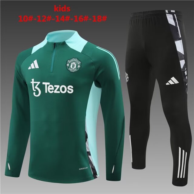 Kids 2024/25 Manchester United Green Kids/Youth Thailand Tracksuit Uniform-801