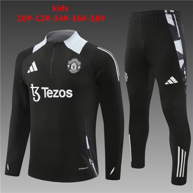 Kids 2024/25 Manchester United Black Kids/Youth Thailand Tracksuit Uniform-801