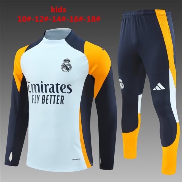 Player Version Kids 2024/25 Real Madrid Light Blue Kids/Youth Soccer Tracksuit Uniform-801