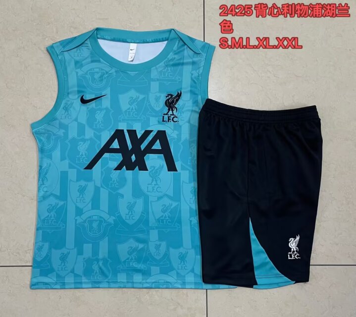 2024/25 Liverpool Lake Blue Shorts-Sleeve Soccer Tracksuit Uniform-815