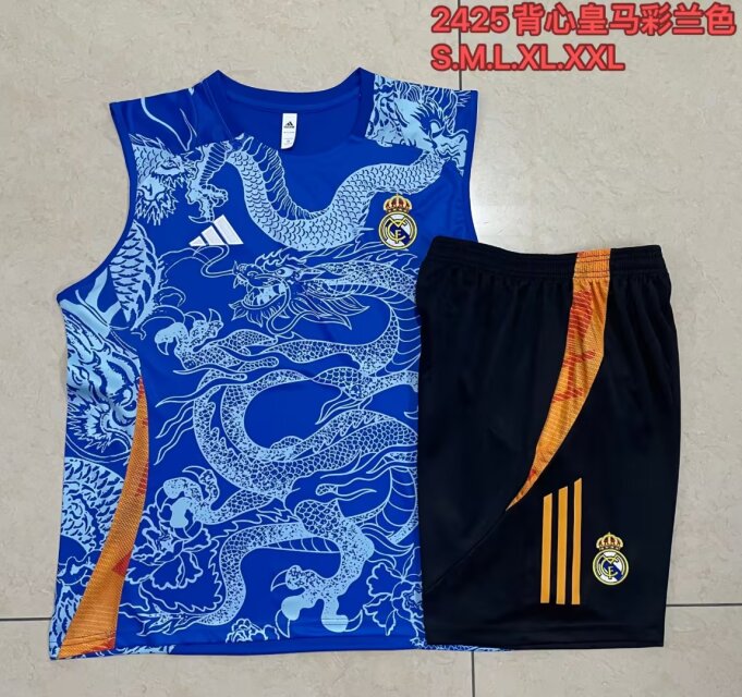 2024/25 Real Madrid CaiBlue Shorts-Sleeve Soccer Tracksuit Vest Uniform-815