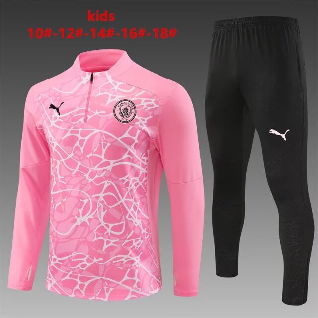 Kids 2024/25 Manchester City Pink Youth/Kids Thailand Soccer Tracksuit Uniform-801