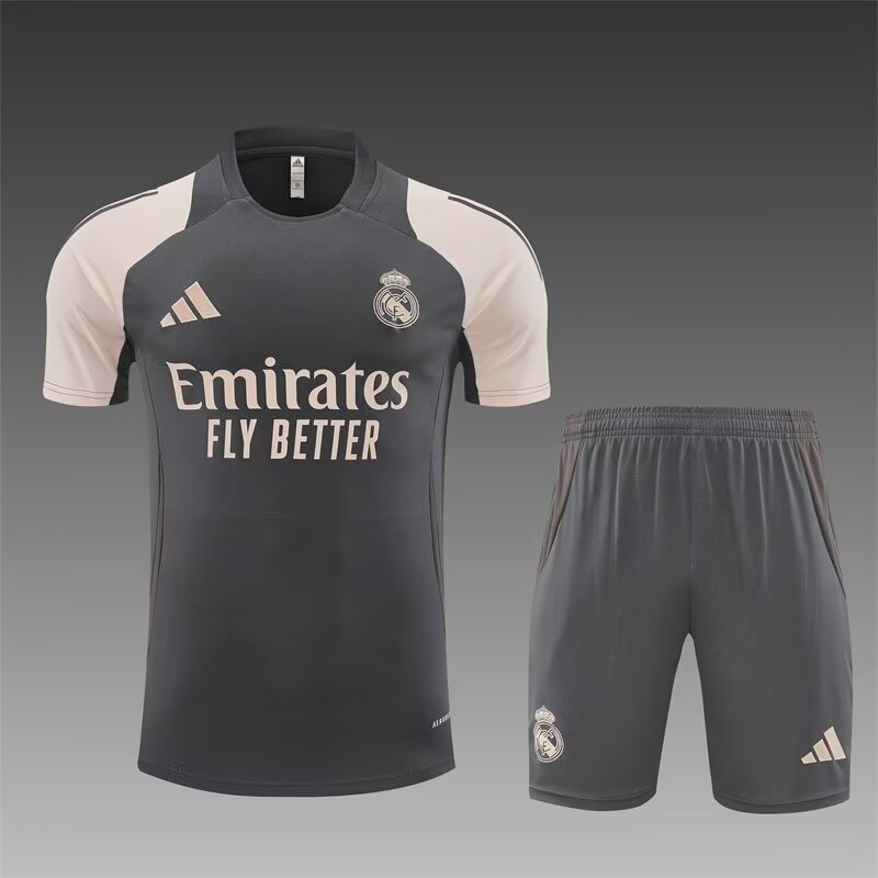 2024/25 Real Madrid Dray Gray Shorts-Sleeve Soccer Tracksuit Uniform-801