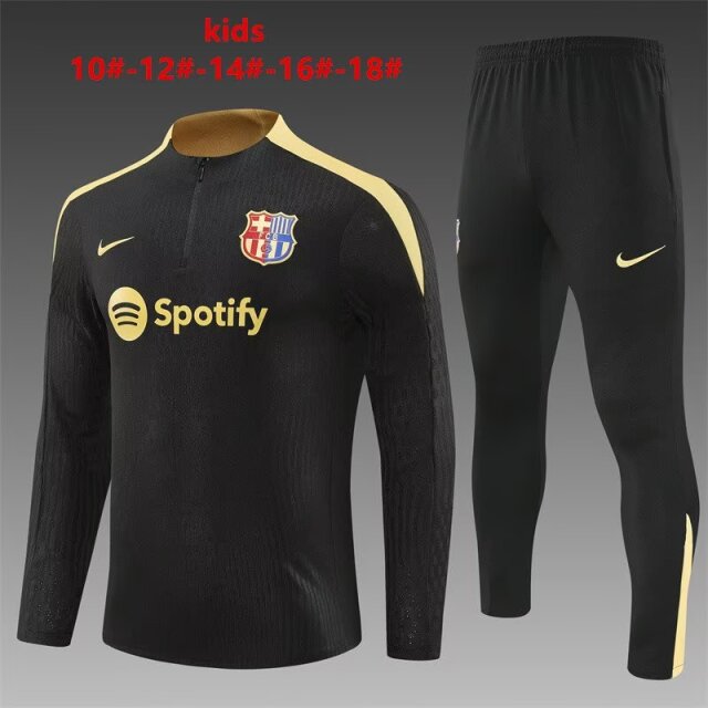 Player Version Kids 2024/25 Barcelona Black Kids/Youth Thailand Soccer Tracksuit Uniform-801