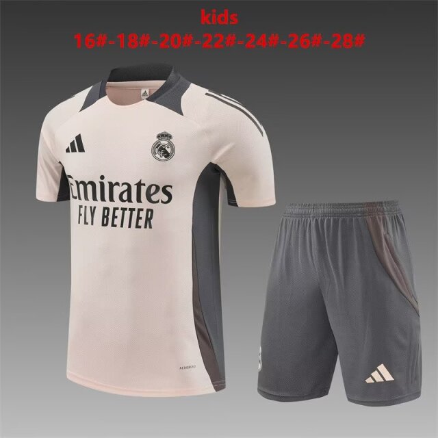 Kids 2024/25 Real Madrid Apricot Shorts-Sleeve Kids/Youth Soccer Tracksuit Uniform-801