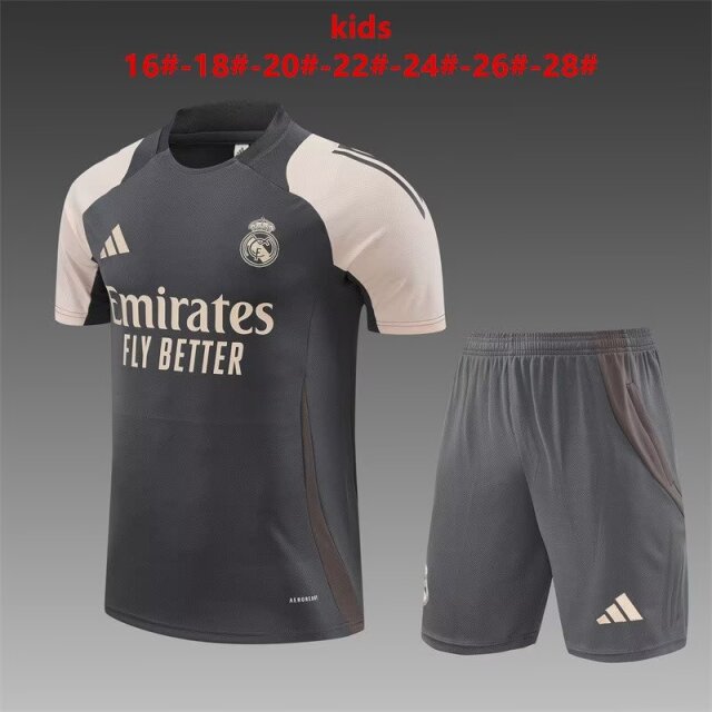 Kids 2024/25 Real Madrid Dray Gray Shorts-Sleeve Kids/Youth Soccer Tracksuit Uniform-801