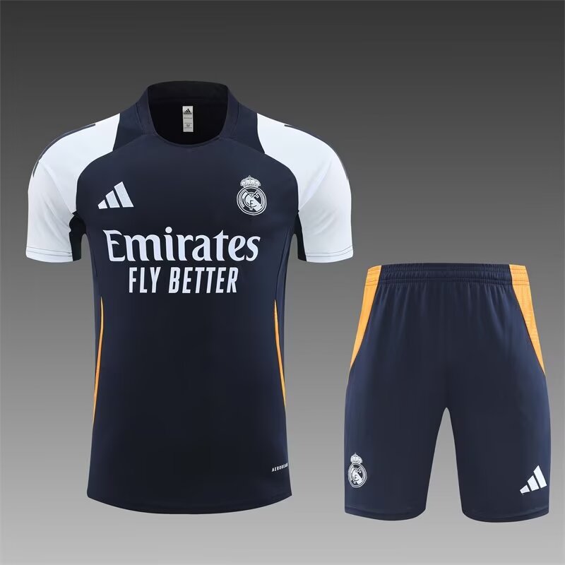 2024/25 Real Madrid Royal Blue Shorts-Sleeve Soccer Tracksuit Uniform-801