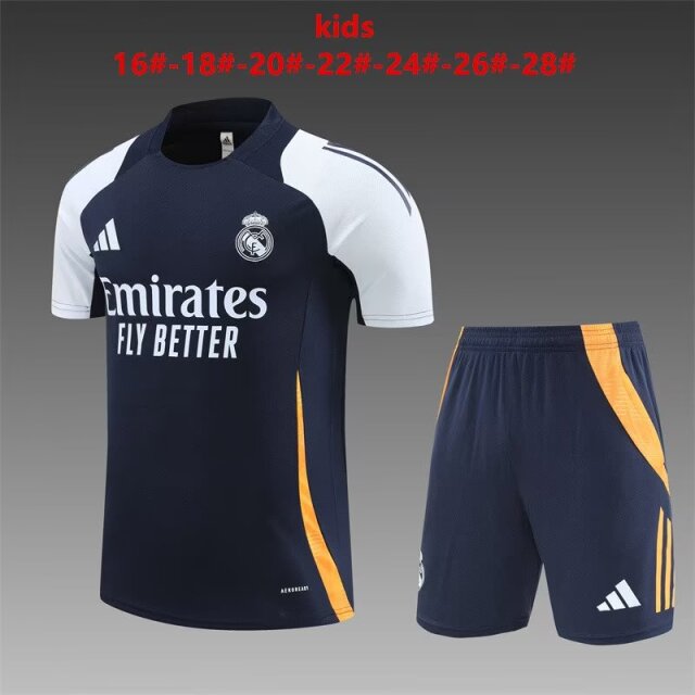 Kids 2024/25 Real Madrid Royal Blue Shorts-Sleeve Kids/Youth Soccer Tracksuit Uniform-801