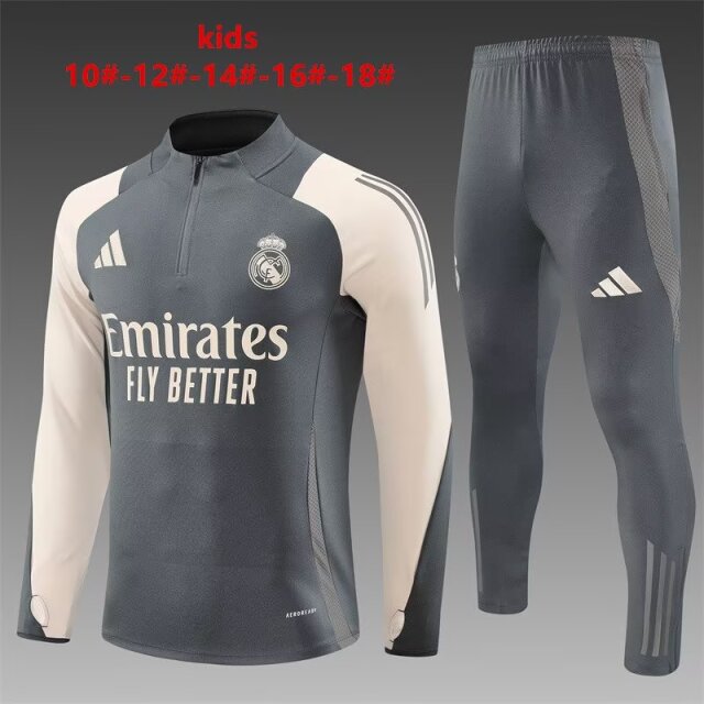 Kids 2024/25 Real Madrid Dray Gray Kids/Youth Soccer Tracksuit Uniform-801