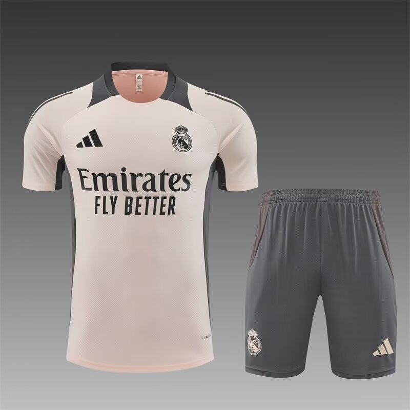 2024/25 Real Madrid Apricot Shorts-Sleeve Soccer Tracksuit Uniform-801